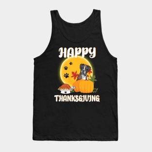 Boxer Seeing Turkey Dish Happy Halloween Thanksgiving Merry Christmas Day Tank Top